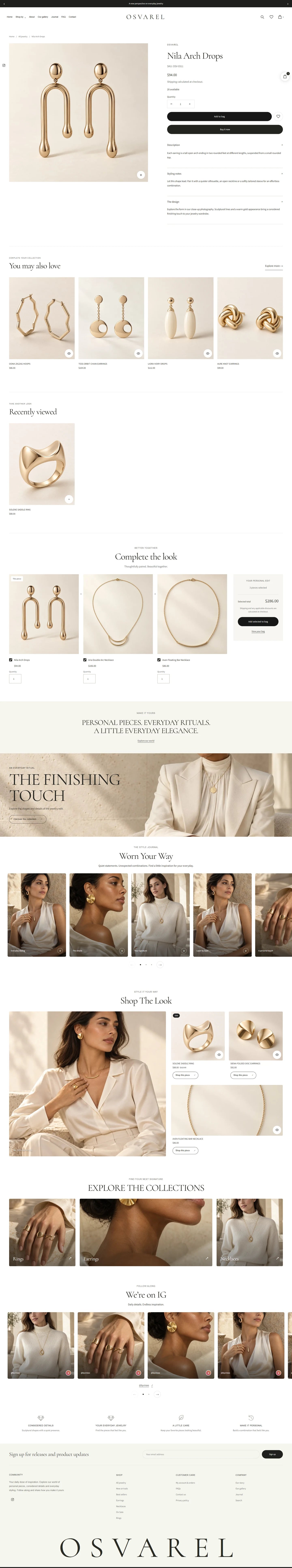 OsVarel Jewelry supplied desktop product page, showing its actual typography, photography and purchase layout